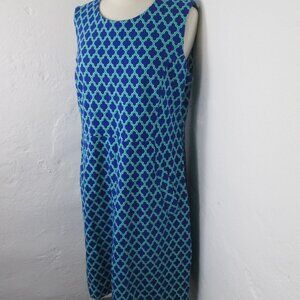 NEW Lands' End Women's Blue Green Geometric Print Sleeveless Ponte Knit Dress